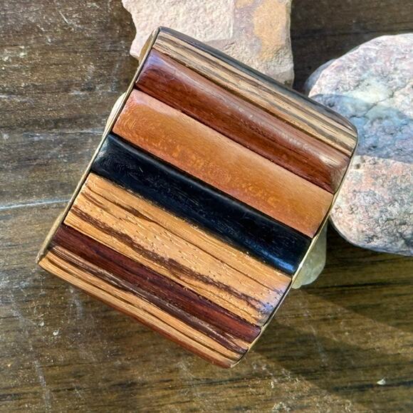 Gorgeous VTG Brass and Hardwood Cuff Bracelet - Picture 1 of 8
